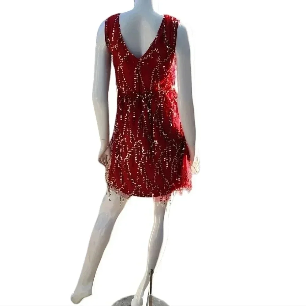 NWT SFC Southern Fried Chics Shimmy Cocktail Party Wine Gold Sequin Dress Sz XS - Picture 6 of 14